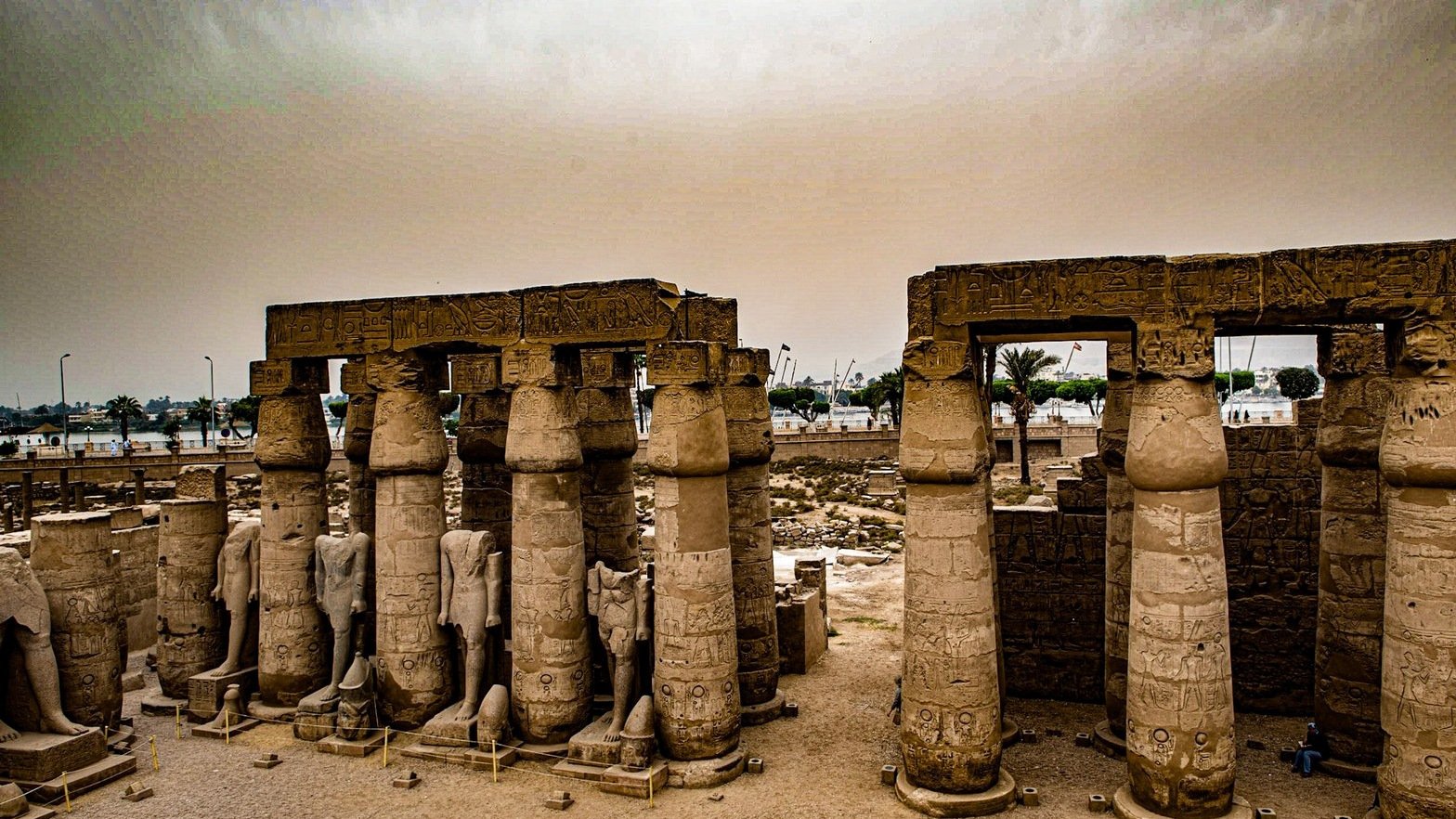 Columns and statues in the temple courtyard