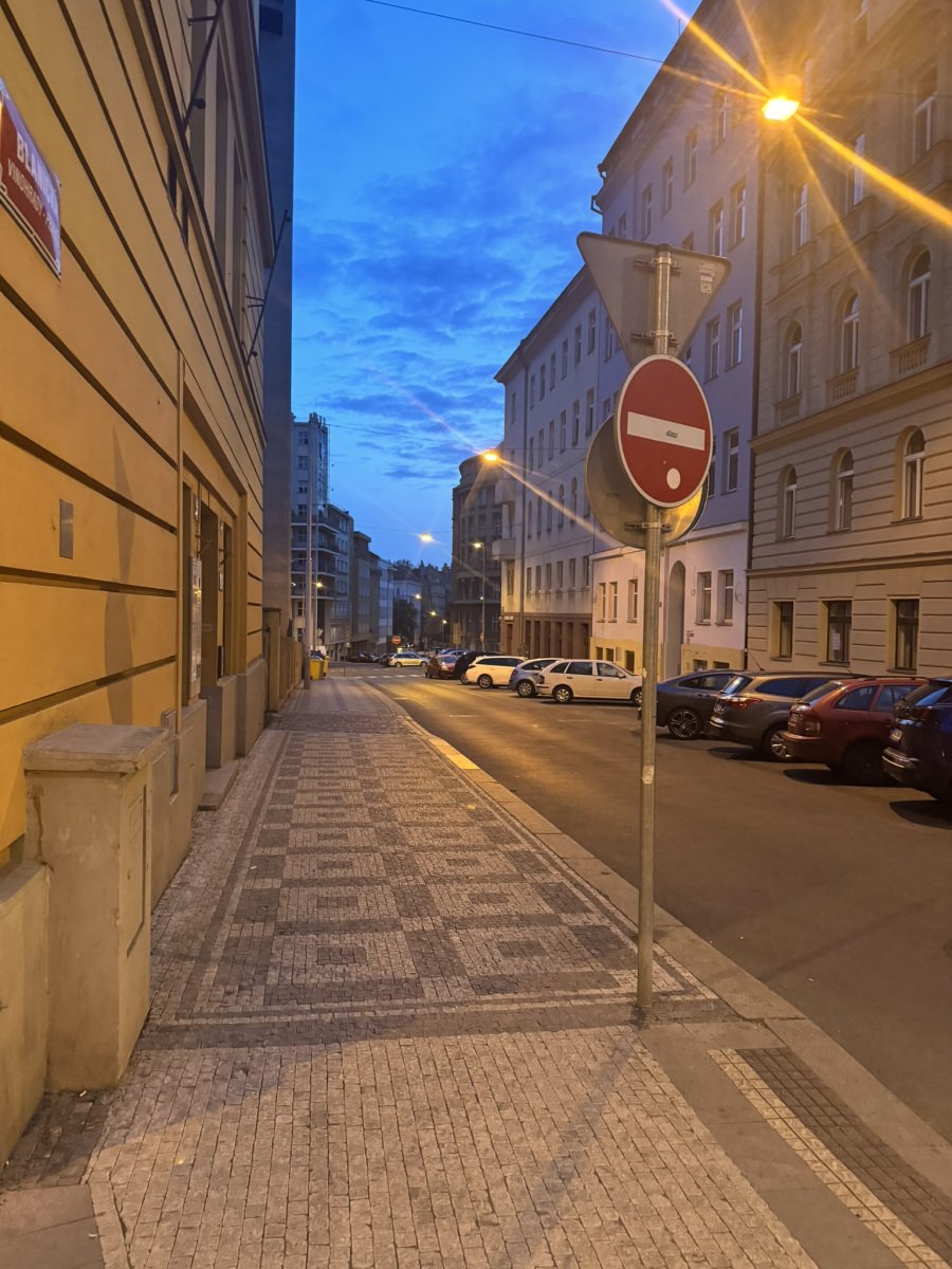 A Prague street at blue hour