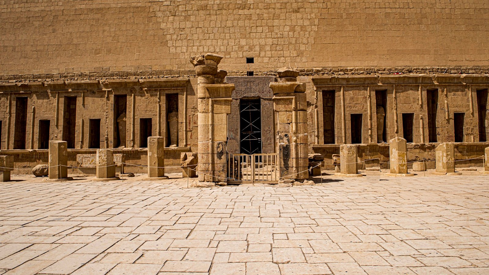 Stone courtyard and temple colonnade