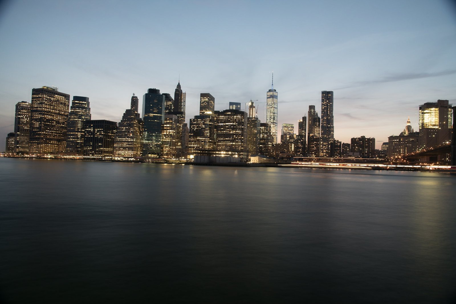 DUMBO After Sunset: Boats, Bridges and Manhattan Lights