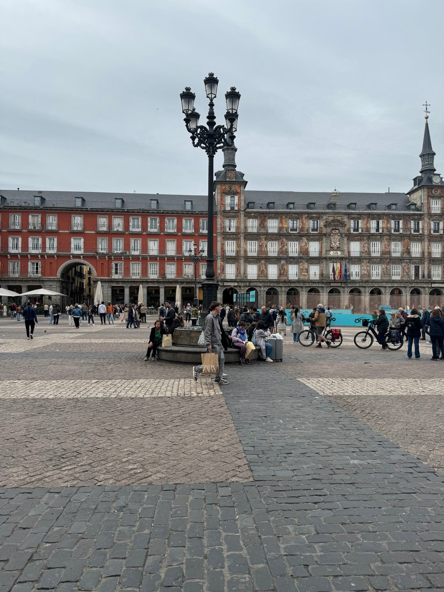 Plaza Mayor with an ornamental streetlamp.